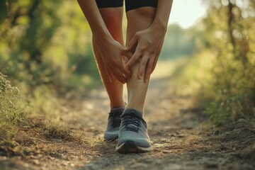 Close-Up of Woman Grasping Painful Calf Muscle