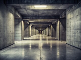 Poster - Long industrial hallway with dramatic lighting.