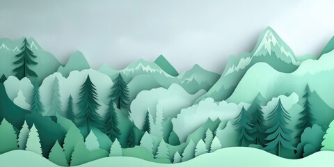 Poster - Mist enveloping the trees on a mountain, Misty forest landscape on a mountain