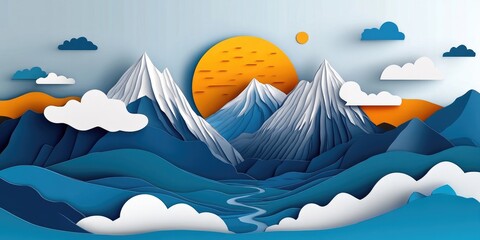 Wall Mural - Scenic Mountains, Trails, and a Sunny Day with Cloudy Skies in Nature, Scenic Mountains Trails and Sunny Skies in Nature