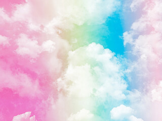 Wall Mural - beauty sweet pastel blue and yellow colorful with fluffy clouds on sky. multi color rainbow image. a
