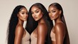 © netrun78 - Three stunning Black women showcase flawless glam makeup in a chic photoshoot for a beauty brand featuring luxurious eyelashes