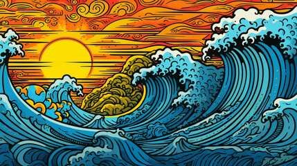 the waves of the sea on which the sun sets