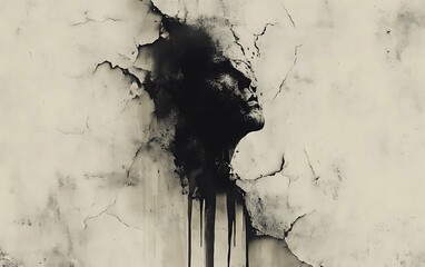 Poster - A haunting, abstract artwork featuring dark, dripping textures against a pale background, evoking themes of despair and decay.