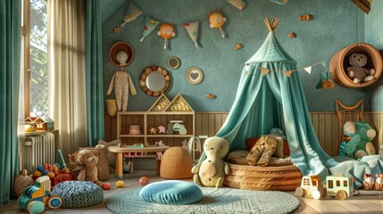 Children's room with toys. Illustration.