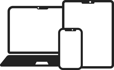 isolated black outline gadget, laptop, notebook mobile phone and tablet icon for electronics media g