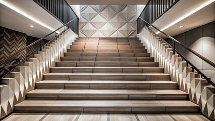 Poster - Grand staircase with modern geometric patterns and soft lighting.