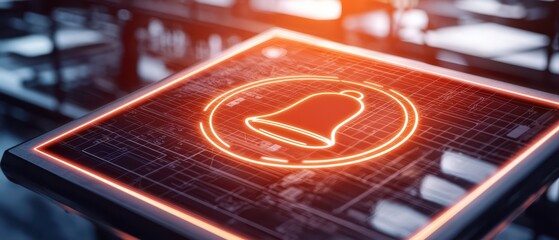 A glowing digital bell icon illuminated on a modern interface, showcasing innovation and connectivity.