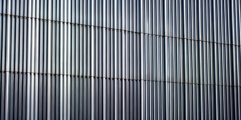 Poster - Close-up of corrugated metal siding with reflective surface and alternating panels