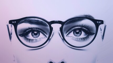 Poster - Eyeglasses stand out against a creative backdrop of stylized eyes, showcasing a unique blend of fashion and art in an elegant design. Generative AI