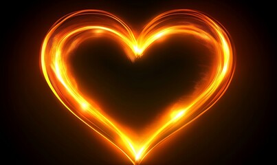 a glowing, orange heart shape against a black background.