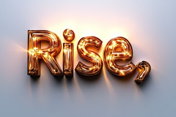 Aufkleber - One motivational word, â€œRise,â€ set against a plain, white background, with soft, golden light radiating from behind, inspiring a simple yet powerful call to action