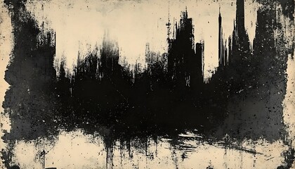 Poster - An abstract art piece featuring a chaotic arrangement of black splashes against a cream background, evoking emotion and depth.
