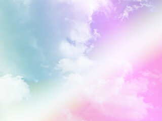 Wall Mural - beauty sweet pastel pink and green colorful with fluffy clouds on sky. multi color rainbow image. ab