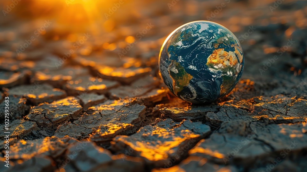 Global warming.. Deflated ball in form of Earth globe on the abandoned ...