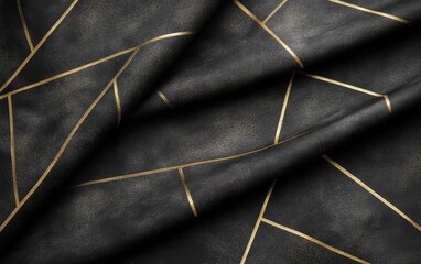 Wall Mural - A close-up of textured fabric featuring a black background with geometric gold lines.