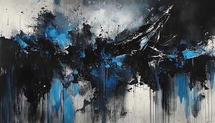 Poster - An abstract artwork featuring splashes of blue and black against a lighter background, evoking a sense of depth and contrast.