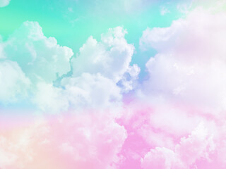 Wall Mural - beauty sweet pastel green and pink colorful with fluffy clouds on sky. multi color rainbow image. ab