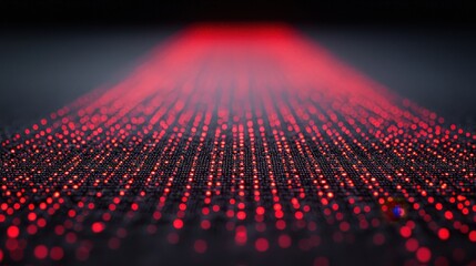 Poster - Red light dots are arranged in a captivating pattern against a dark surface, creating an illusion of depth and dynamic motion, perfect for abstract art enthusiasts