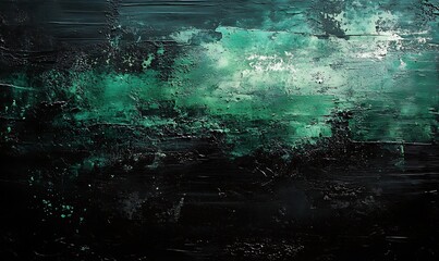 Aufkleber - An abstract artwork featuring a blend of dark tones with vibrant green and teal splashes, creating a dynamic, textured visual experience.