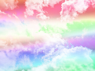 Wall Mural - beauty sweet pastel red and green colorful with fluffy clouds on sky. multi color rainbow image. abs