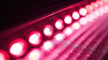 Leinwandbilder - Bright red LEDs emit a striking glow against a dark backdrop, showcasing their arrangement in an artistic display during the evening