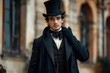 © Shutter2U - Regency-era man wearing a top hat and a long jacket, embodying historical elegance and style