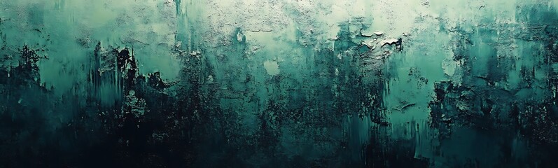 Poster - Abstract artwork featuring a textured, moody blend of deep greens and blues, evoking a sense of depth and atmosphere.