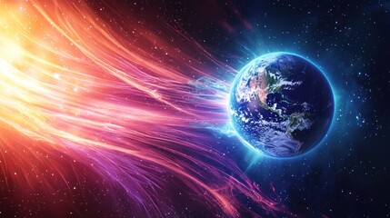 Wall Mural - scientific concept of solar wind interacting with the earth's magnetosphere.