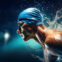 Dynamic Male Swimmer Making Waves in Action