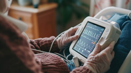 A patient using home medical equipment for daily care.