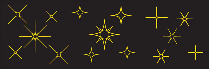 Wall Mural - Shine and sparkle stars icon on light background. Clean symbol. Bright, star, lightning, astronomy, glowing light, twinkle effect. Outline, flat and colored style. Flat design. Vector illustration.