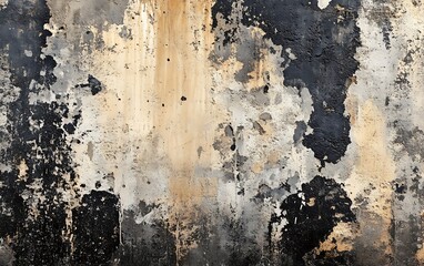 Aufkleber - A textured wall with a mix of peeling paint, dark stains, and light patches, showcasing an aged, weathered appearance.