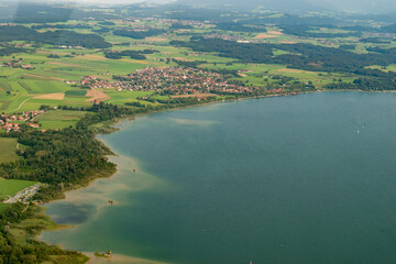 Chiemsee lake in Bavaria in Germany seen from a small plane