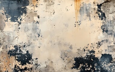 Aufkleber - A textured wall with a blend of cream, beige, and dark blue hues, featuring peeling paint and a distressed appearance, evoking an artistic, vintage feel.