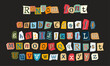 © Alina - Vector ransom font isolated on black background. Diverse magazine cutout alphabet for collages and scrapbooking. Handmade typography type from newspaper.