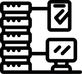 Wall Mural - bold line icon representing a server room data processing operation with computer monitoring system