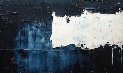 Aufkleber - A textured wall with contrasting dark blue and white patches, showcasing paint wear and an artistic flair.