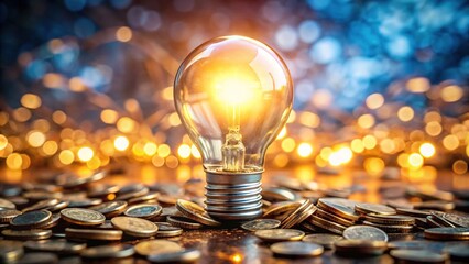 Light Bulb Crowdfunding Concept with Floating Coins for Energy Innovation