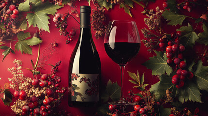 The Beaujolais Nouveau festival. a bottle of wine. a glass of wine