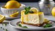 © Shinso_Hajime - Lemon-flavored cheesecake with a zesty lemon topping, placed on a white plate with a garnish of lemon zest and mint leaves.