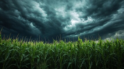 Dark Storm Clouds Over a Field of Corn