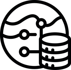 Wall Mural - bold, thick lined icon of a globe with a network connecting to a server, representing global connect