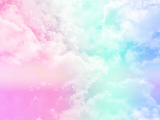 Wall Mural - beauty sweet pastel pink and green colorful with fluffy clouds on sky. multi color rainbow image. ab