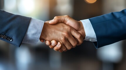 Two businessmen shaking hands in agreement.