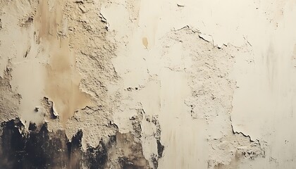Aufkleber - A close-up of a weathered wall displaying peeling paint, discoloration, and signs of mold, highlighting age and neglect.