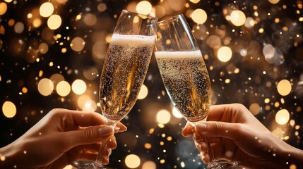 two hands with glasses of champagne cheering, celebrating a special event like New Year's