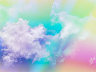 Wall Mural - beauty sweet pastel green and blue colorful with fluffy clouds on sky. multi color rainbow image. ab