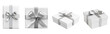 © Level UP - Elegant Minimalist Set of 3D Christmas Gift Box in Pure White with Silver Ribbon on Transparent Background
