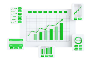 Fototapete - Financial charts and graphs, clean layout on white background. 3D Rendering